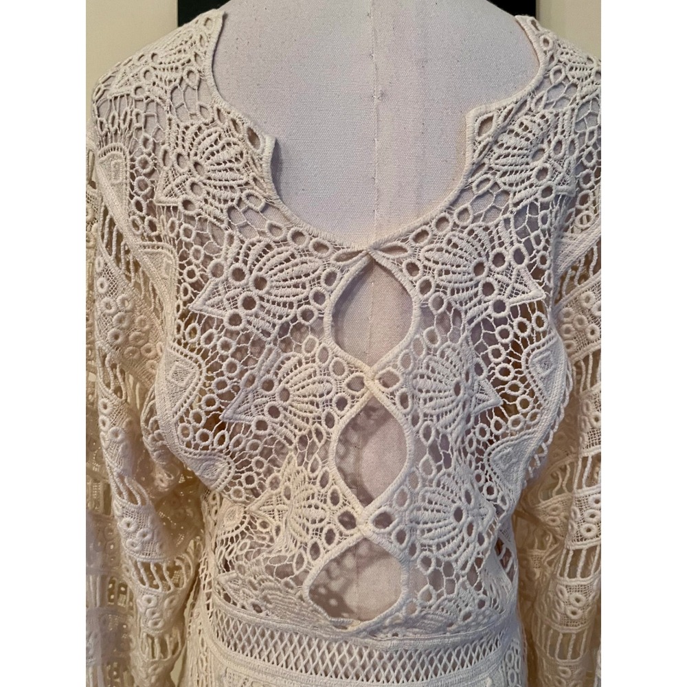 Jens Pirate Booty Isabella Crochet Lace Mini Dress Cream Boho Tassel Small - Picture 9 of 10
